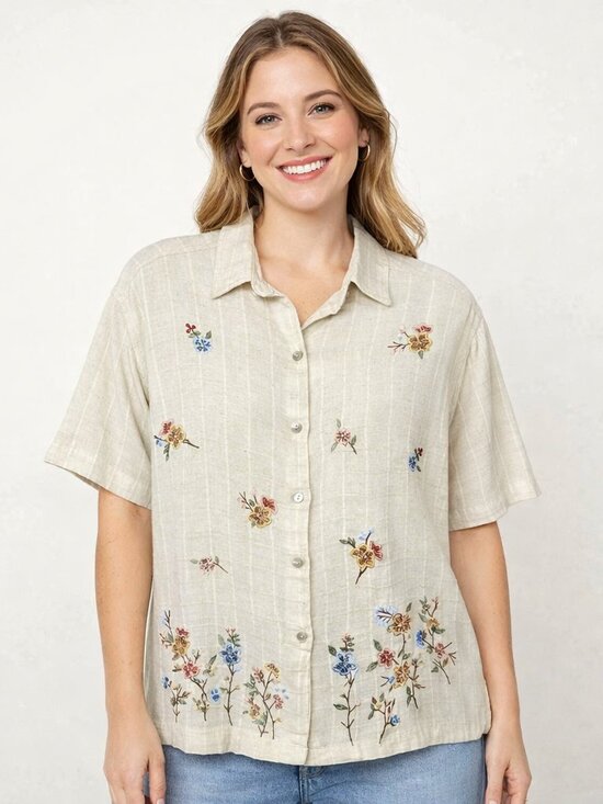 Casey & Max Tops - Vintage 90s Casey & Max Floral Beaded Shirt Size L Cottagecore Boho India-Made